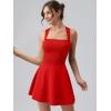 imageOQQ Womens Square Neck Aline Dress Sleeveless Tank Top Stretch Flare Mini DressesRed