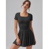 imageOQQ Womens Square Neck Ruffle Hem Mini Dress Summer Short Sleeve with Shorts Party DressesBlack
