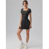 imageOQQ Womens Square Neck Ruffle Hem Mini Dress Summer Short Sleeve with Shorts Party DressesBlack