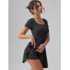 imageOQQ Womens Square Neck Ruffle Hem Mini Dress Summer Short Sleeve with Shorts Party DressesBlack