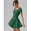imageOQQ Womens Square Neck Ruffle Hem Mini Dress Summer Short Sleeve with Shorts Party DressesJungle Green