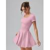 imageOQQ Womens Square Neck Ruffle Hem Mini Dress Summer Short Sleeve with Shorts Party DressesPink Beanpaste