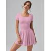 imageOQQ Womens Square Neck Ruffle Hem Mini Dress Summer Short Sleeve with Shorts Party DressesPink Beanpaste