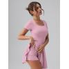 imageOQQ Womens Square Neck Ruffle Hem Mini Dress Summer Short Sleeve with Shorts Party DressesPink Beanpaste
