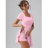 imageOQQ Womens Square Neck Ruffle Hem Mini Dress Summer Short Sleeve with Shorts Party DressesPink Cherry Blossom