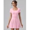 imageOQQ Womens Square Neck Ruffle Hem Mini Dress Summer Short Sleeve with Shorts Party DressesPink Cherry Blossom