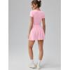imageOQQ Womens Square Neck Ruffle Hem Mini Dress Summer Short Sleeve with Shorts Party DressesPink Cherry Blossom