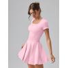imageOQQ Womens Square Neck Ruffle Hem Mini Dress Summer Short Sleeve with Shorts Party DressesPink Cherry Blossom