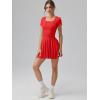 imageOQQ Womens Square Neck Ruffle Hem Mini Dress Summer Short Sleeve with Shorts Party DressesRed