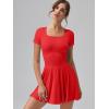 imageOQQ Womens Square Neck Ruffle Hem Mini Dress Summer Short Sleeve with Shorts Party DressesRed