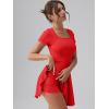 imageOQQ Womens Square Neck Ruffle Hem Mini Dress Summer Short Sleeve with Shorts Party DressesRed