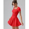 imageOQQ Womens Square Neck Ruffle Hem Mini Dress Summer Short Sleeve with Shorts Party DressesRed