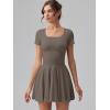 imageOQQ Womens Square Neck Ruffle Hem Mini Dress Summer Short Sleeve with Shorts Party DressesTea Leaf