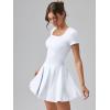 imageOQQ Womens Square Neck Ruffle Hem Mini Dress Summer Short Sleeve with Shorts Party DressesWhite