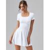 imageOQQ Womens Square Neck Ruffle Hem Mini Dress Summer Short Sleeve with Shorts Party DressesWhite