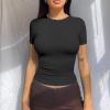 imageOQQ Womens T Shirt Summer Tops Crew Neck Short Sleeve Fashion Basic Tee Vacation Clothes 2025 ShirtsBlack