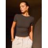 imageOQQ Womens T Shirt Summer Tops Crew Neck Short Sleeve Fashion Basic Tee Vacation Clothes 2025 ShirtsDarkbrown