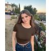 imageOQQ Womens T Shirt Summer Tops Crew Neck Short Sleeve Fashion Basic Tee Vacation Clothes 2025 ShirtsDarkbrown