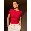 imageOQQ Womens T Shirt Summer Tops Crew Neck Short Sleeve Fashion Basic Tee Vacation Clothes 2025 ShirtsRed