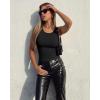 imageOQQ Womens Tank Tops with Medium Support Removeable Bra Crew Neck Stretch Casusal Crop CamisBlack