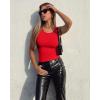 imageOQQ Womens Tank Tops with Medium Support Removeable Bra Crew Neck Stretch Casusal Crop CamisRed