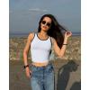 imageOQQ Womens Tank Tops with Medium Support Removeable Bra Crew Neck Stretch Casusal Crop CamisWhite