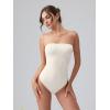 imageOQQ Womens Tube Bodysuits Strapless Basic Sleeveless Ruched Stretch ClassicFit Tops Sexy BodysuitsBeige