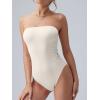 imageOQQ Womens Tube Bodysuits Strapless Basic Sleeveless Ruched Stretch ClassicFit Tops Sexy BodysuitsBeige