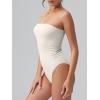 imageOQQ Womens Tube Bodysuits Strapless Basic Sleeveless Ruched Stretch ClassicFit Tops Sexy BodysuitsBeige
