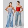 imageOQQ Womens Tube Bodysuits Strapless Basic Sleeveless Ruched Stretch ClassicFit Tops Sexy BodysuitsGrey