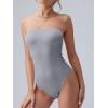 imageOQQ Womens Tube Bodysuits Strapless Basic Sleeveless Ruched Stretch ClassicFit Tops Sexy BodysuitsGrey