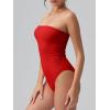 imageOQQ Womens Tube Bodysuits Strapless Basic Sleeveless Ruched Stretch ClassicFit Tops Sexy BodysuitsRed