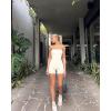 imageOQQ Womens Tube Rompers Summer Strapless Basic Sleeveless Ruched Stretch ClassicFit Sexy Rompers 2025Beige
