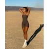 imageOQQ Womens Tube Rompers Summer Strapless Basic Sleeveless Ruched Stretch ClassicFit Sexy Rompers 2025Darkbrown