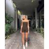 imageOQQ Womens Tube Rompers Summer Strapless Basic Sleeveless Ruched Stretch ClassicFit Sexy Rompers 2025Darkbrown