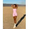 imageOQQ Womens Tube Rompers Summer Strapless Basic Sleeveless Ruched Stretch ClassicFit Sexy Rompers 2025Pink Cherry Blossom