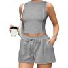 imageOQQ Two Piece Sets for Women Summer Outfits Lounge Sets Crew Neck Tops Wide Leg Shorts Vacation TravelHeather Grey