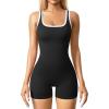 imageOQQ Women Rompers Sleeveless Square Neck Stretch Contrast Workout Active Tank RomperBlack
