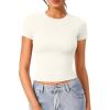 imageOQQ Women Short Sleeve Crewneck Fit Shirts Basic Tee Tops 2025 Casual TShirt Going Out Workout OutfitsBeige