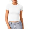 imageOQQ Women Short Sleeve Crewneck Fit Shirts Basic Tee Tops 2025 Casual TShirt Going Out Workout OutfitsWhite
