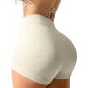 imageOQQ Women Workout Shorts Tummy Control Side Stripes Gym Yoga Seamless Active ShortsBeige