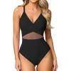 imageOQQ Womens One Piece Swimsuits Hollow Out High Waisted Bathing Suit Mesh Splice 1 Piece SwimwearBlack