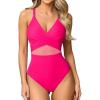 imageOQQ Womens One Piece Swimsuits Hollow Out High Waisted Bathing Suit Mesh Splice 1 Piece SwimwearFluopink