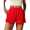 imageOQQ Womens Shorts High Waist with Deep Pockets Athletic Workout Casual 2025 Summer Trendy Red