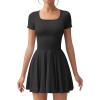 imageOQQ Womens Square Neck Ruffle Hem Mini Dress Summer Short Sleeve with Shorts Party DressesBlack