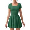 imageOQQ Womens Square Neck Ruffle Hem Mini Dress Summer Short Sleeve with Shorts Party DressesJungle Green