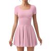 imageOQQ Womens Square Neck Ruffle Hem Mini Dress Summer Short Sleeve with Shorts Party DressesPink Beanpaste