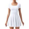 imageOQQ Womens Square Neck Ruffle Hem Mini Dress Summer Short Sleeve with Shorts Party DressesWhite
