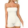 imageOQQ Womens Tube Rompers Summer Strapless Basic Sleeveless Ruched Stretch ClassicFit Sexy Rompers 2025Beige