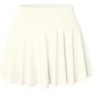 imageOQQ Women Mini Skirts 2 in 1 Flowy Basic Versatile Stretchy Flared Casual Aline Skirt with PocketsBeige